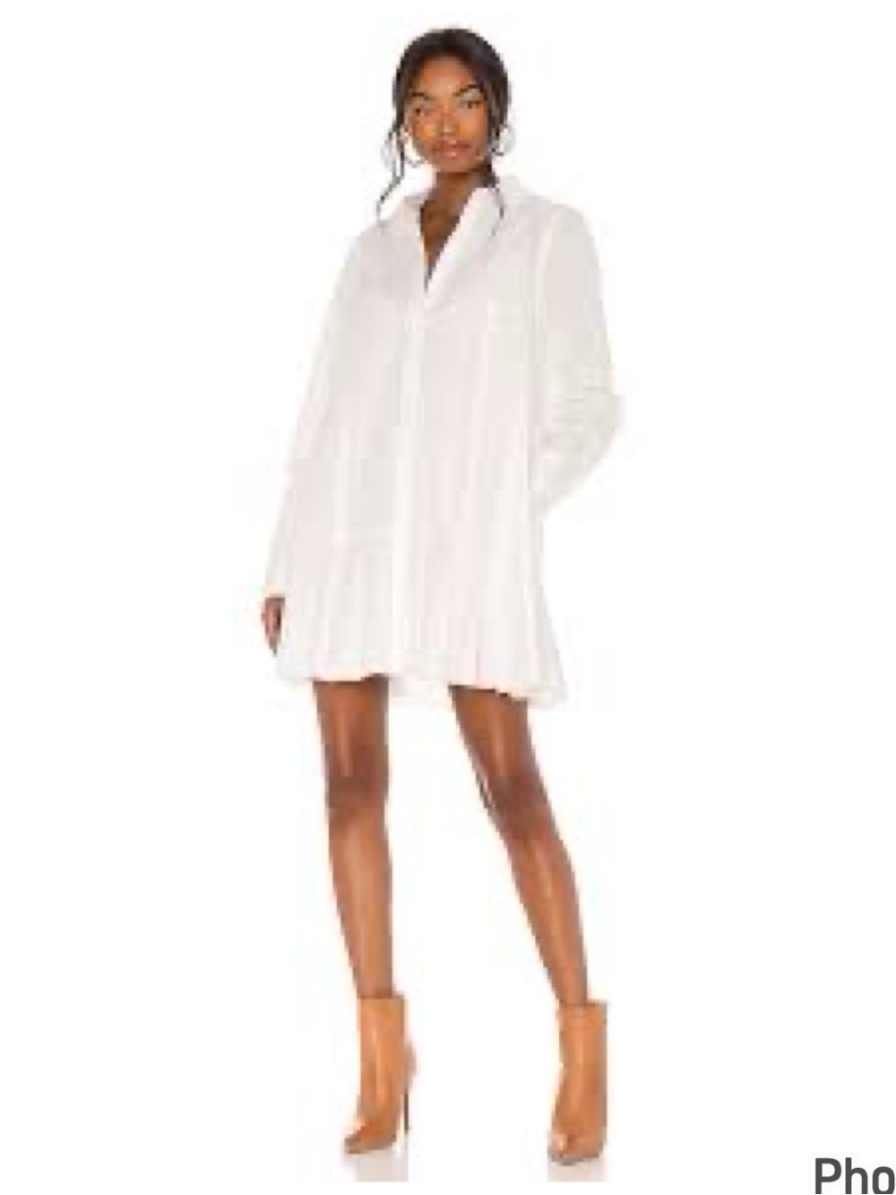 Free People We The Free White Long-Sleeve Shirt Dress with Pleated Skirt M NWOT
